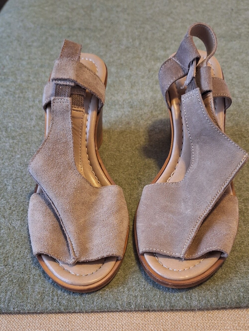 Barbara Barbieri Suede Leather Wedge Sandals Taupe Beige Size 8